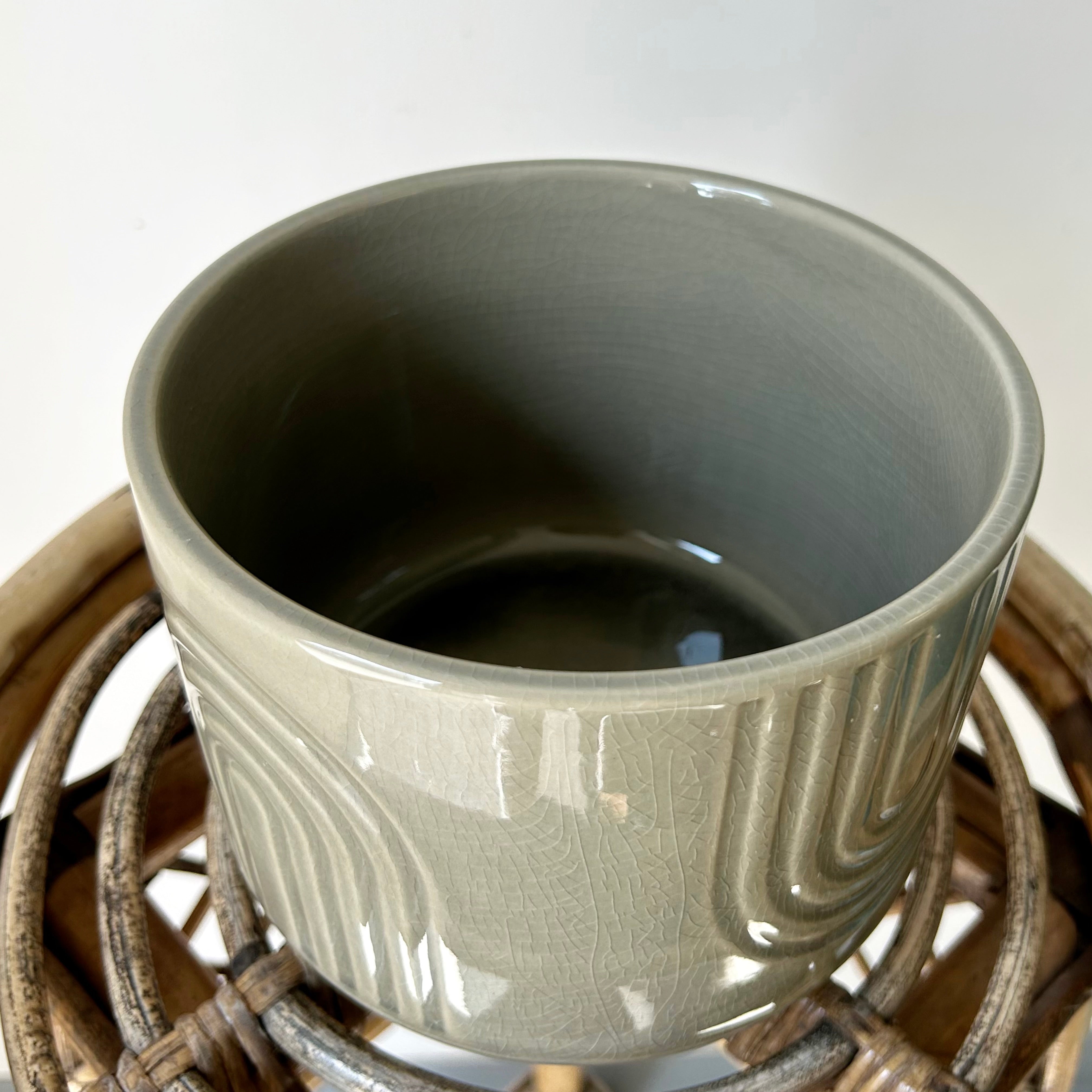 TEMPLE Decorative footed pot Olive Green (6”x4.25”)