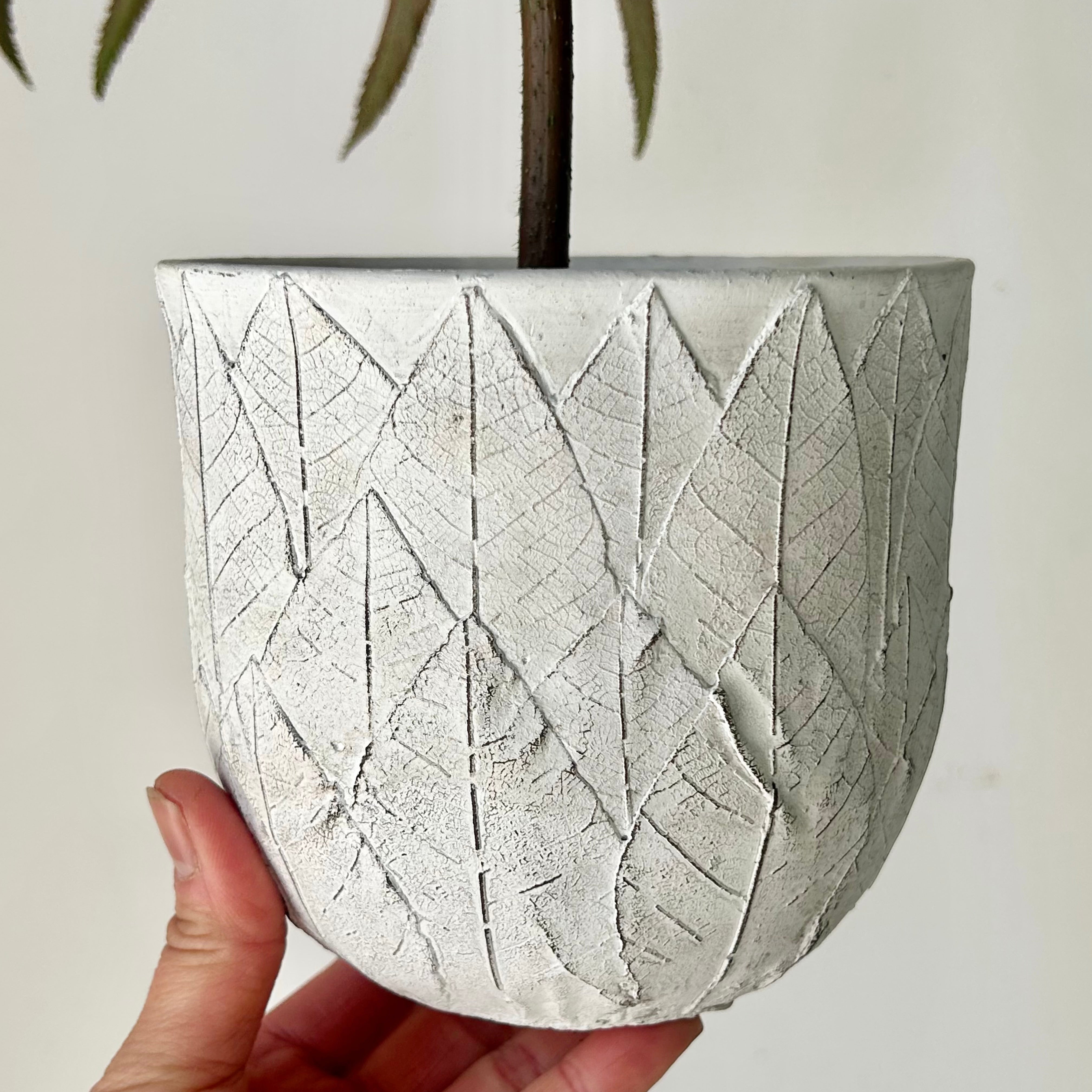 QUINN Decorative Cover Pot (Embossed Leaf Design) 5”x4.5”